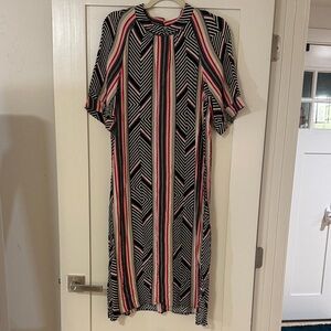 Anthropologie Black and Pink Geometric Midi Dress